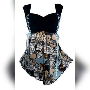 Dare to Wear 1X XL Hibiscus Print Cinch Lace-Up Top 12 14